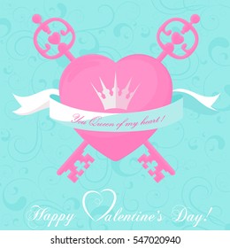 Banner Valentines Day with symbols hearts and lettering for concept design poster, greeting card or invitation. Cartoon style. Vector illustration.