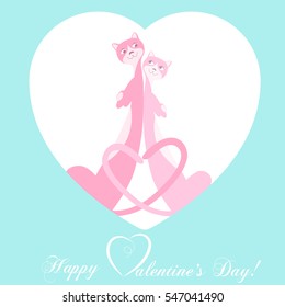 Banner Valentines Day with symbols hearts, cute cat and lettering for concept design poster, greeting card or invitation. Cartoon style. Vector illustration.