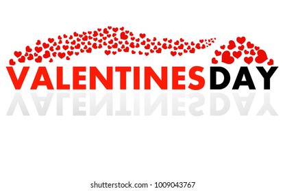 Banner with Valentine's day text in mirror reflection on black background. Vector illustration. Eps 10