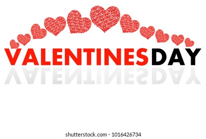 Banner with Valentine's day text in mirror reflection on black background. Vector illustration. Eps 10