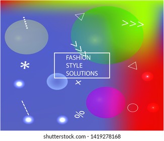 Banner from various elements of the environment. Random splash and spreading spot. EPS. Vector illustration cover. Blue gradient various elements that form multicolored blurred graphics.