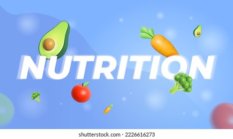 Banner Vector 3d of Carrot, avocado, broccoli, apple Fresh vegetable