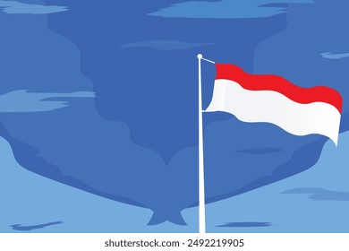 Fondo de Vector de Anuncio con banderas indonesias y cielo azul para la celebración del día nacional independiente de Indonesia el 17 de agosto