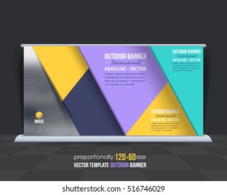 Banner Vector Background. Outdoor Advertising Corporate Cover Design with Image Add Feature, Business Elements and Print Ready Flat Style Out Door Ad or Website Horizontal Banners Template