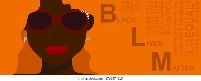 A banner vector of black lives matter topic,With black women and words,  Illustration for online article. 