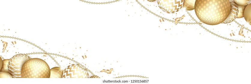 Banner with vector christmas gold balls, and space for text.