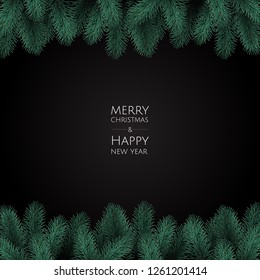 Banner with vector christmas tree branches and space for text.