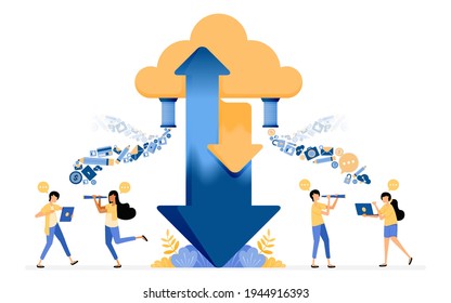 Banner vector design of sharing upload and download data to cloud hosting storage services. Illustration concept can be use for landing page, template, ui, web, mobile app, poster ads, banner, website