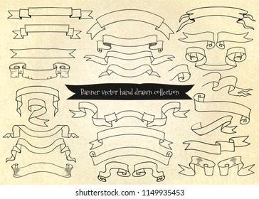 Banner vector hand drawn collection, vector ribbons vintage style.
