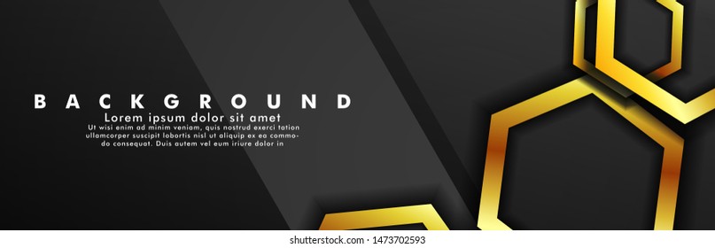 banner vector with hexagon gold color and black background. suitable for any background. cover design in EPS 10. space for text