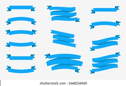 Banner vector icon set blue color on white background. Ribbon isolated shapes illustration of gift and accessory. Holiday sticker and decoration for app and web. Ribbons, labels, badge and borders col