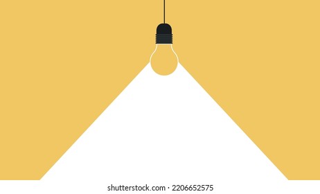 banner vector with light bulb and beam of light. a light bulb hangs on a yellow background.