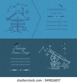 Banner vector space icon. Telescope, spacecraft. Modern Style line. Great for journals, other printed products as well as sites about space