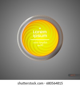 Banner Vector spiral illustration. Design Round shape. Stickers. Yellow, rays, sun, bright, warm, swirling, Disco, music, thirst, desert, heat