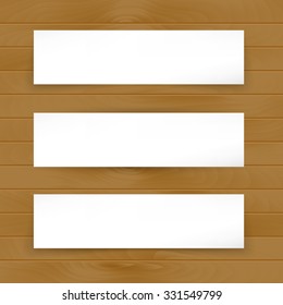 Banner vector template on wooden background. Vector illustration for branding. Mock-up for your design.