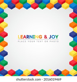 Banner Vector Toy Element With Colorful Block Bricks Toy Like Lego For Flyer, Poster, Web, Ads, And Social Media. Lego Brick Toy Template Design.