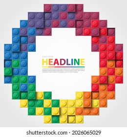 Banner Vector Toy Element With Colorful Block Bricks Toy Like Lego For Flyer, Poster, Web, Ads, And Social Media. Lego Brick Toy Template Design.