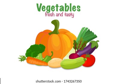 Banner with vector vegetables. Concept healthy food.