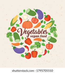 banner with vegetables, concept vegetables and vegan food, frame circular with vegetables vector illustration design