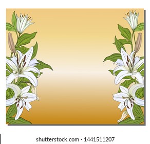 Banner with a vertical border of white lilies on a gold background
