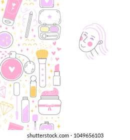 Banner vertical make up and cosmetics vector set. background fashion