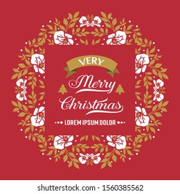 Banner very merry christmas, with texture beauty of white flower frame. Vector