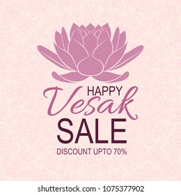 Banner for Vesak Day with Pink Lotus Flower. Vesak day sale. Colorful unique design web, banner, poster, flyer, booklet, brochure. Vector minimalism illustration