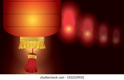 Banner with view of Chinese lanterns in row illuminating a special festival night.