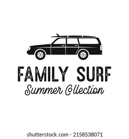 Banner with vintage car and surfboard