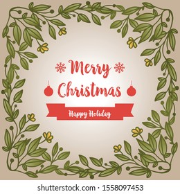Banner vintage of merry christmas happy holiday, with seamless abstract rose flower frame. Vector
