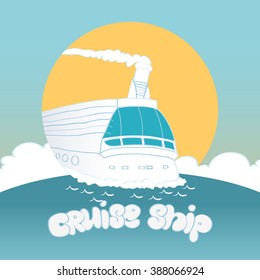 Banner vintage retro cruise ship.Holiday travel poster illustration with hand-lettering