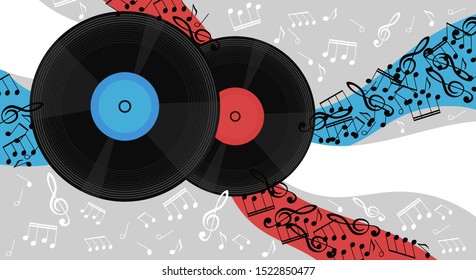Banner with vinyl records and notes.