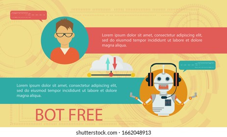 Banner, Virtual Help Chatbot, communicates with users, for Website Or Mobile Apps, Artificial Intelligence Concept, Flat Vector Illustration, for design