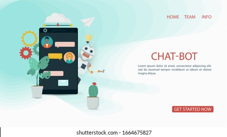 Banner, Virtual Help Chatbot, telefonisch unter Farben , unterstützt Chat, für Website- oder mobile Apps, künstliche Intelligenz-Konzept, Illustration von flachen Vektorillustrationen