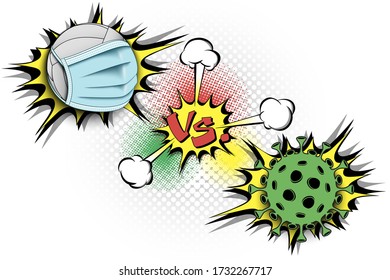 Banner volleyball vs covid-19. Volleyball ball with a protection mask against coronavirus sign. Cancellation of sports tournaments. The worldwide fight against the pandemic. Vector illustration