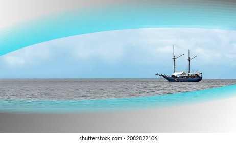 Banner wallpaper image of phinisi ship. Indonesian traditional signature sailing ship