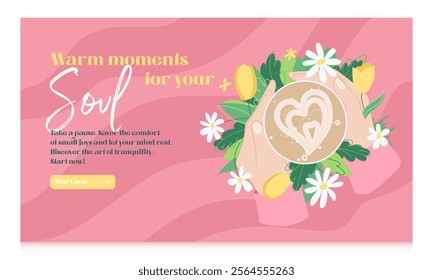 Banner Warm Moments Coffee Flowers Illustration