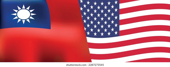 banner with a waving flags of Taiwan and the US, vector illustration