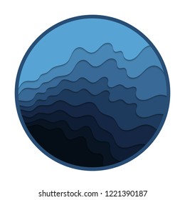 Banner with wavy lines. Abstract blue round paper cut background.