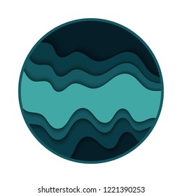 Banner with wavy lines. Abstract blue round paper cut background.