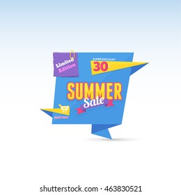 Banner, Web Ad, Card Design, Horizontal Header. Summer Sale Origami Template
