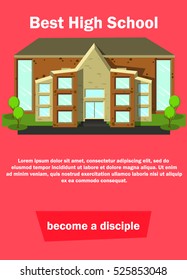banner for web design. School theme with building.college, education house. 