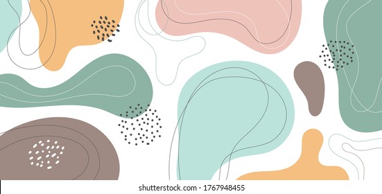 Banner web design template abstract minimal organic shapes composition pastel color background in trendy contemporary collage style. Vector illustration