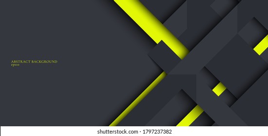Banner web design template gray and green geometric stripes overlapping with shadow on dark background. Vector illustration