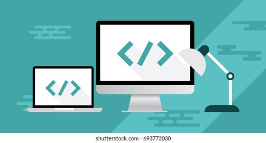  Banner of web development concept. Web development illustration.