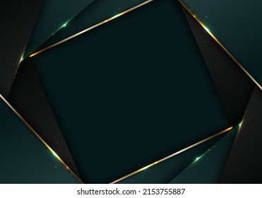 Banner web elegante 3D abstract rayas verdes y negras formas con líneas diagonales doradas brillantes sobre el estilo de lujo de la plantilla de fondo oscuro. Ilustración del vector