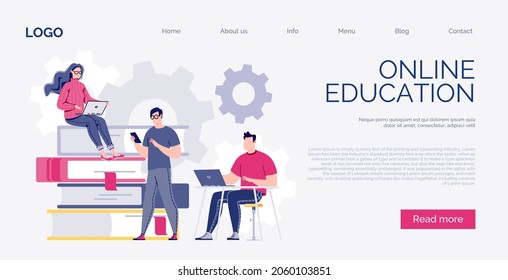 Banner, web page templates. Vector in flat style. E-learning, online education, e-book. Dictionary, library of encyclopedia or web archive. Technology and literature, digital culture on media library.