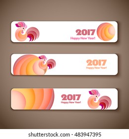 Banner web set for 2017 New Year of rooster on the wooden background. Year of rooster design for your business. Vector illustration
