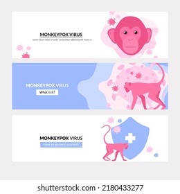 Banner for web or social media. Monkeypox outbreak concept. Silhouette of monkeys carrying the virus. Vector illustration.