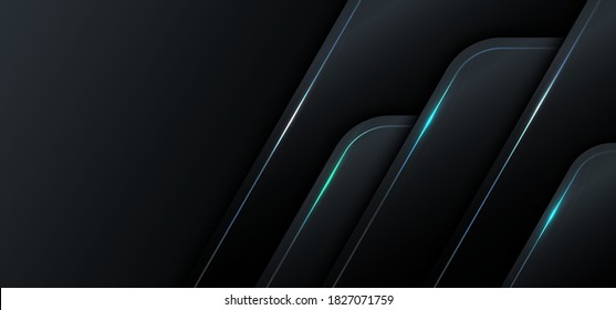 Banner web template 3D geometric black metallic with blue light technology concept. Vector illustration